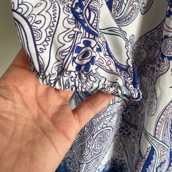 Wild paisley print long sleeve dress with navy collar - Picture 6 of 10